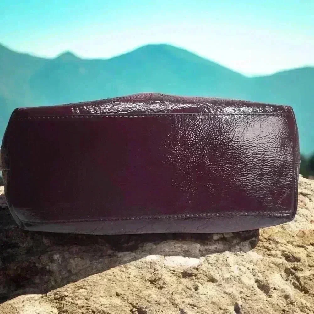 COACH Plum/ Burgundy Signature Patent Leather Tote - Picture 5 of 12